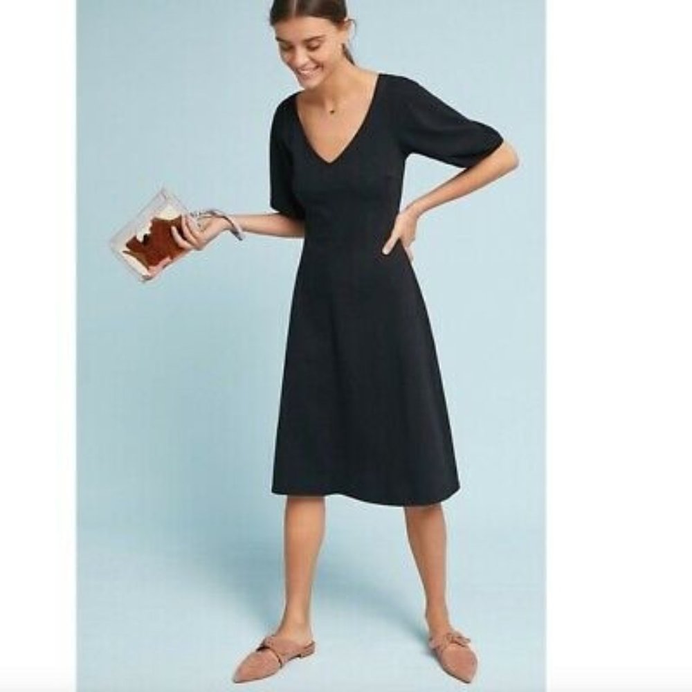 Anthropologie Velvet V-Neck Balloon Sleeve Dress